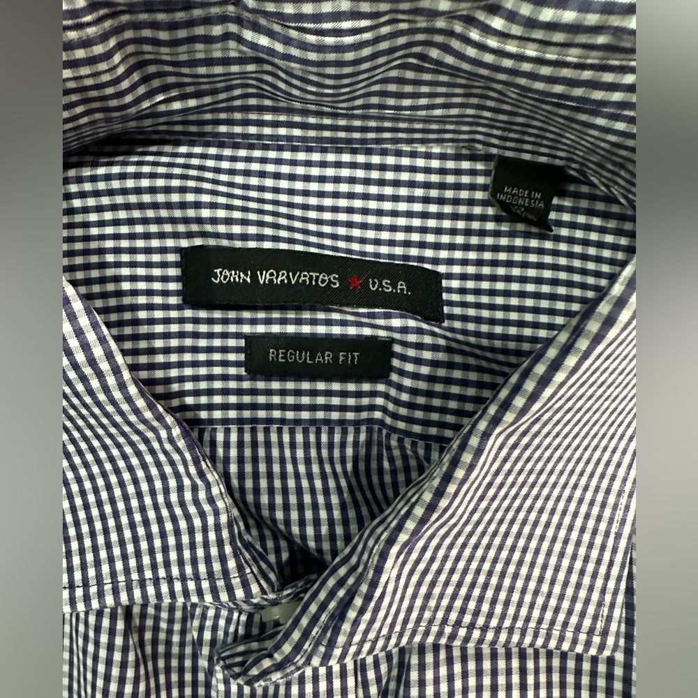 🔹 John Varvatos Regular Fit Button-Up Shirt – Blue Checkered – Size 17 34/35 🔹 - Picture 3 of 9